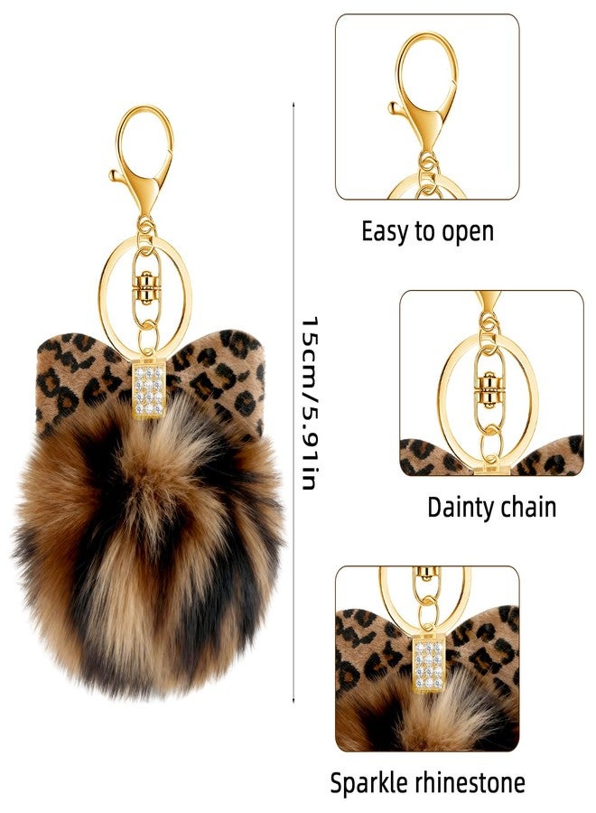 PLwelth Pom Pom Keychain for Women Girls Leopard Print Bag Charms for Handbags Plush Pluffy Ball Bow Keyring for Car Keys Backpack Tote Bag Cheetah Charm Accessories Halloween Birthday Christmas Gifts - Image 5